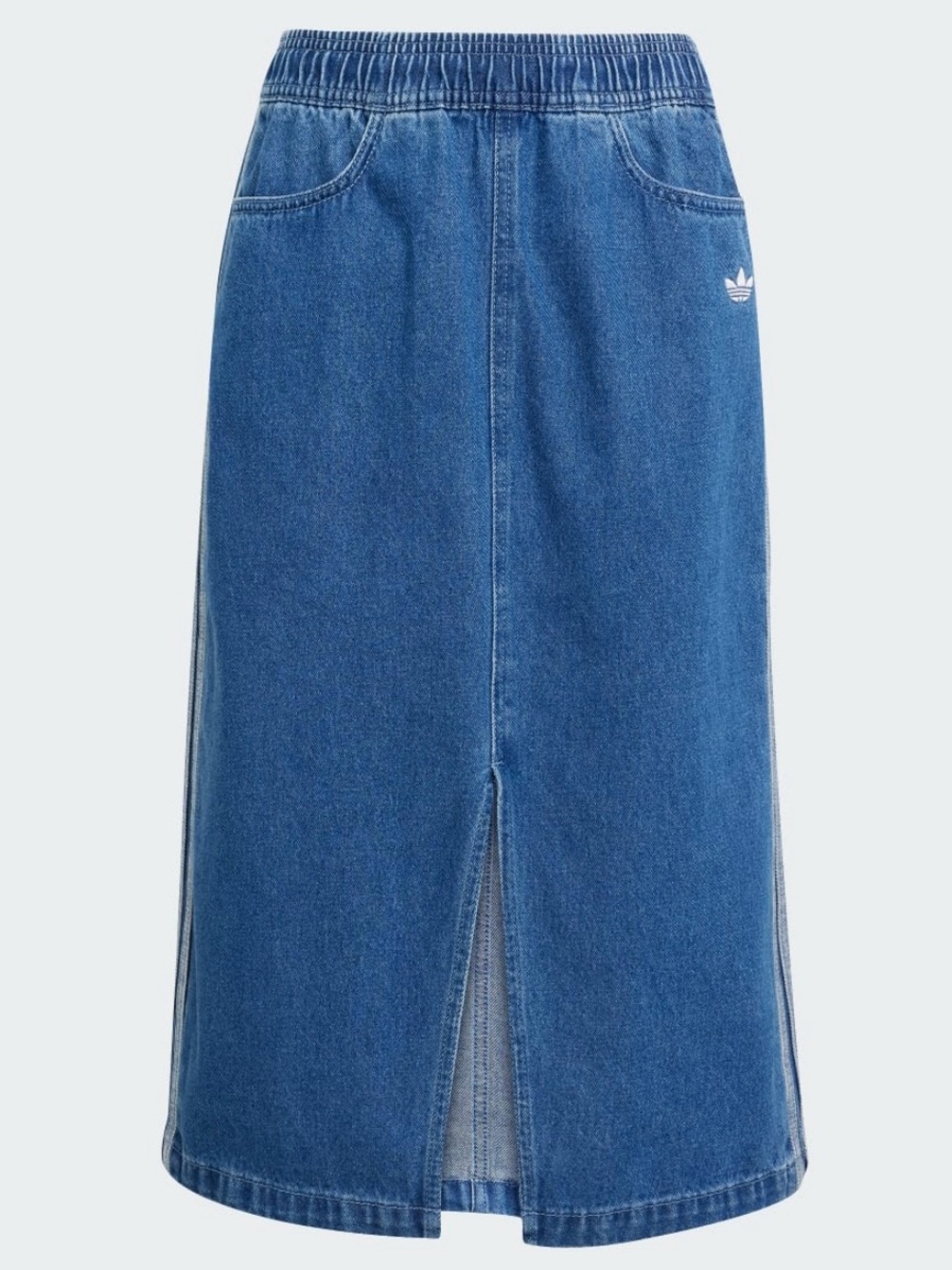 New Adidas Youth XL 15-16 yrs Women S M Blue Denim Jeans 3 Stripes midi skirt